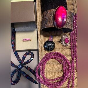 Estate lot ross simons pink topaz ring labradorite cuff betsey johnson necklace